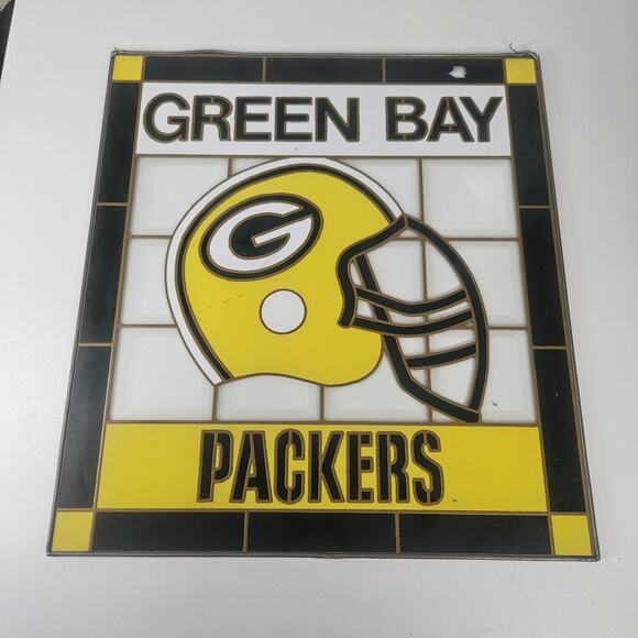 VTG Green Bay Packers Stained Glass Man Cave Bar Game Room Suncatcher Decor - Picture 2 of 7